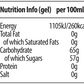 Nutrition information label for a gel product per 100ml